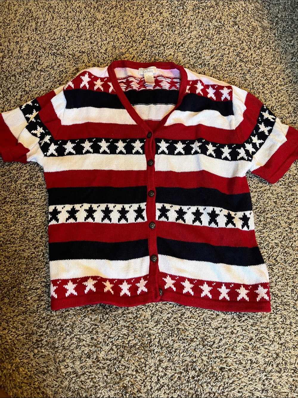 Forth of July. Red, White & Navy Star Stripe Button-Front Knot Top